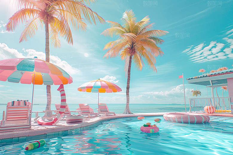C4D海滩夏日度假模型