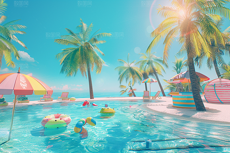 C4D海滩3D沙滩模型