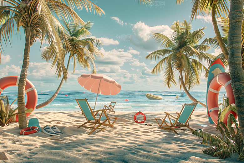 C4D海滩夏日自然模型