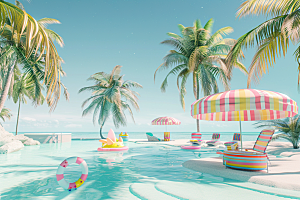 C4D海滩夏日立体模型