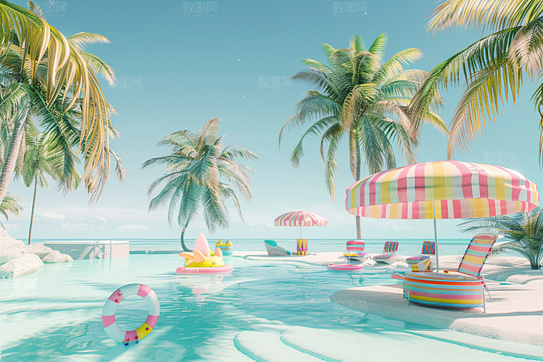 C4D海滩夏日立体模型