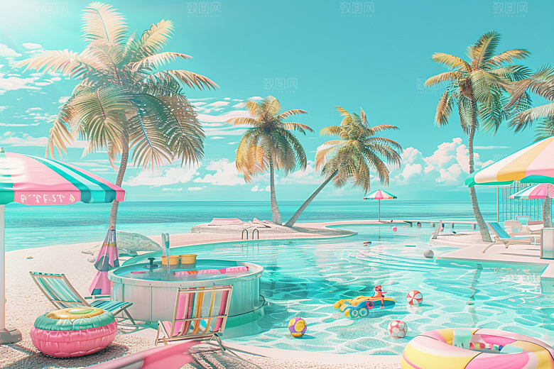 C4D海滩沙滩夏天模型