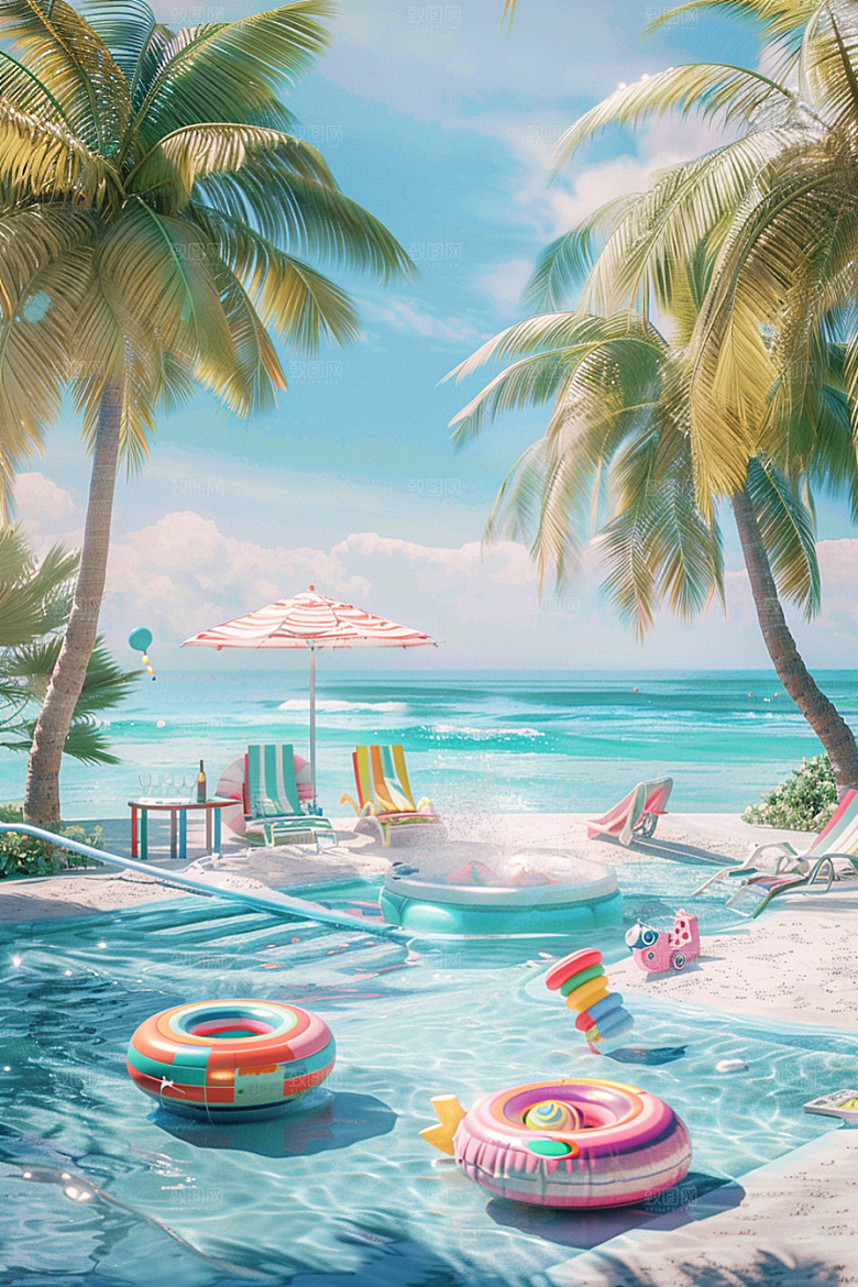 C4D海滩琉璃大海大海模型