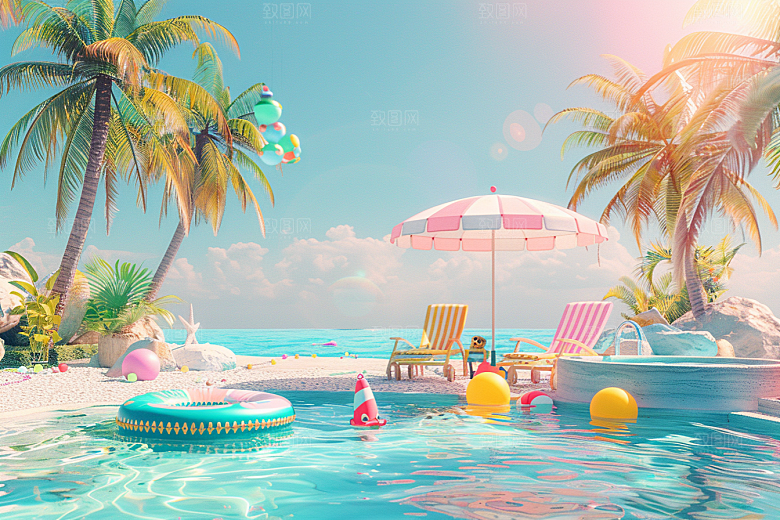 C4D海滩大海自然模型
