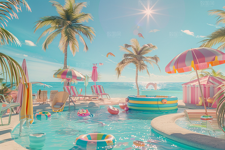 C4D海滩3D沙滩模型