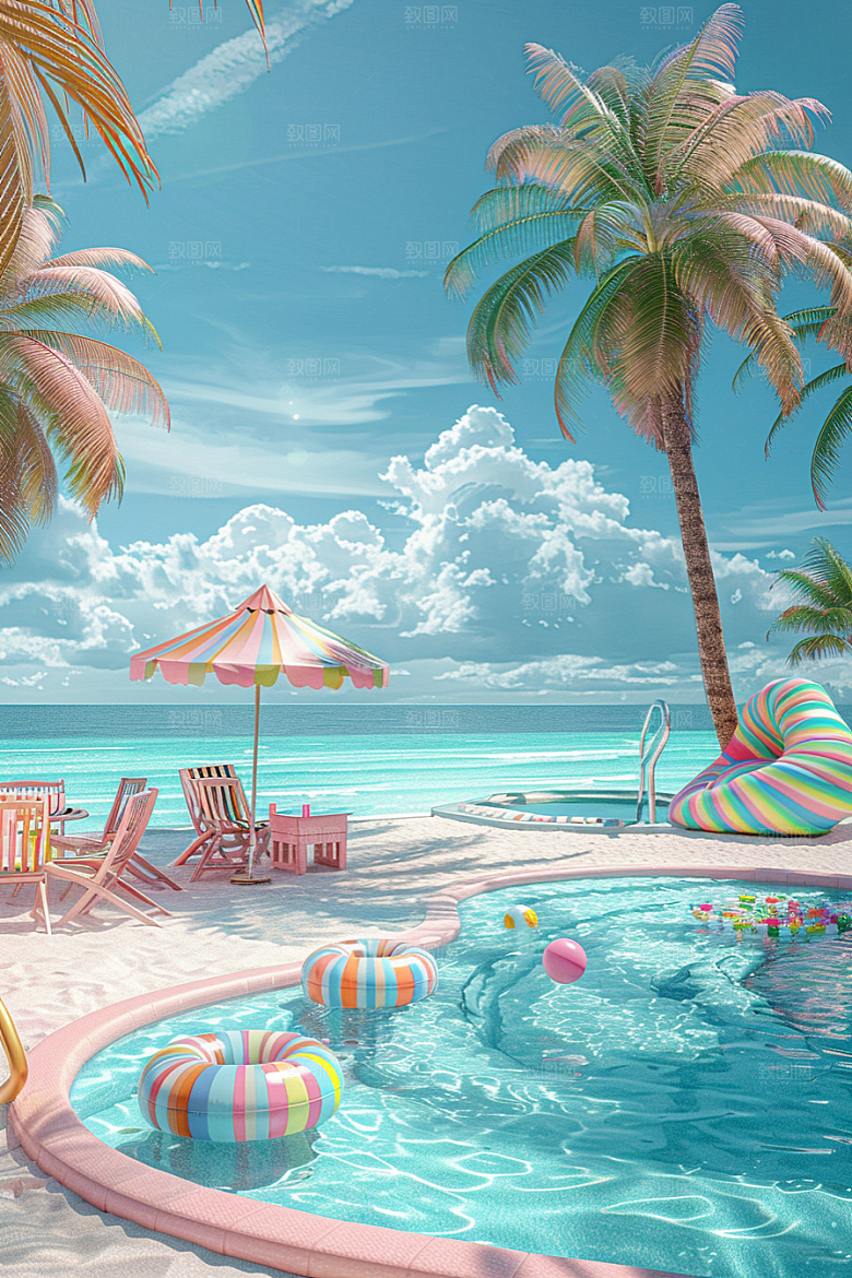 C4D海滩风光3D模型
