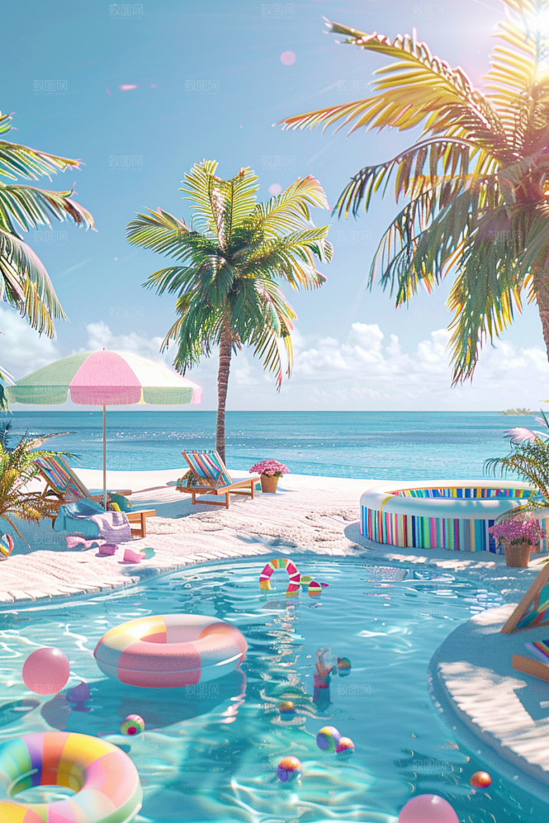 C4D海滩风光大海模型