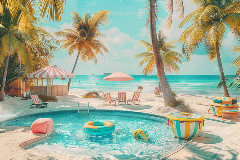 C4D海滩3D夏日模型