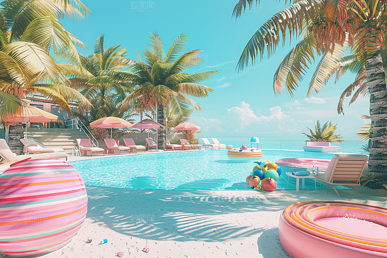 C4D海滩高清3D模型