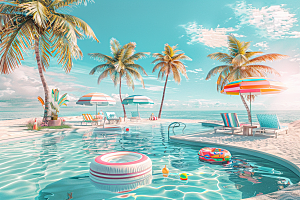 C4D海滩度假高清模型