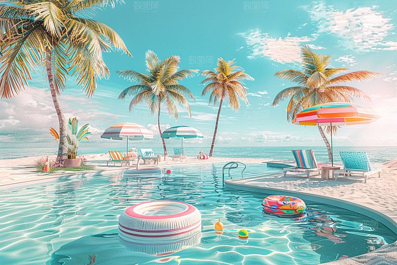 C4D海滩度假高清模型