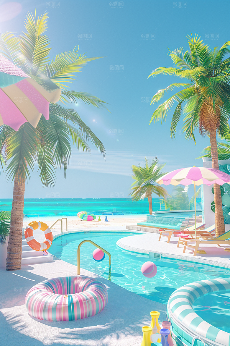 C4D海滩琉璃大海自然模型