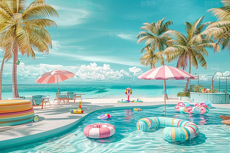 C4D海滩3D风光模型
