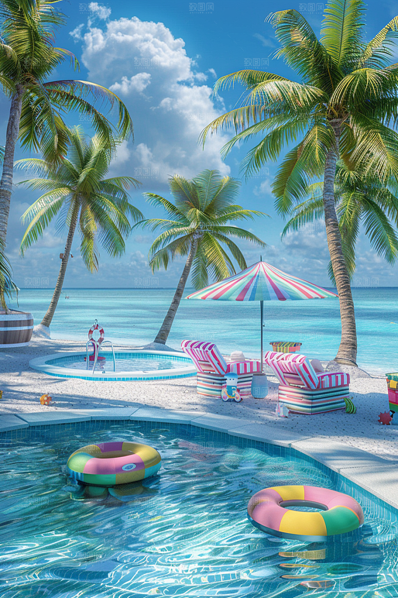 C4D海滩大海度假模型