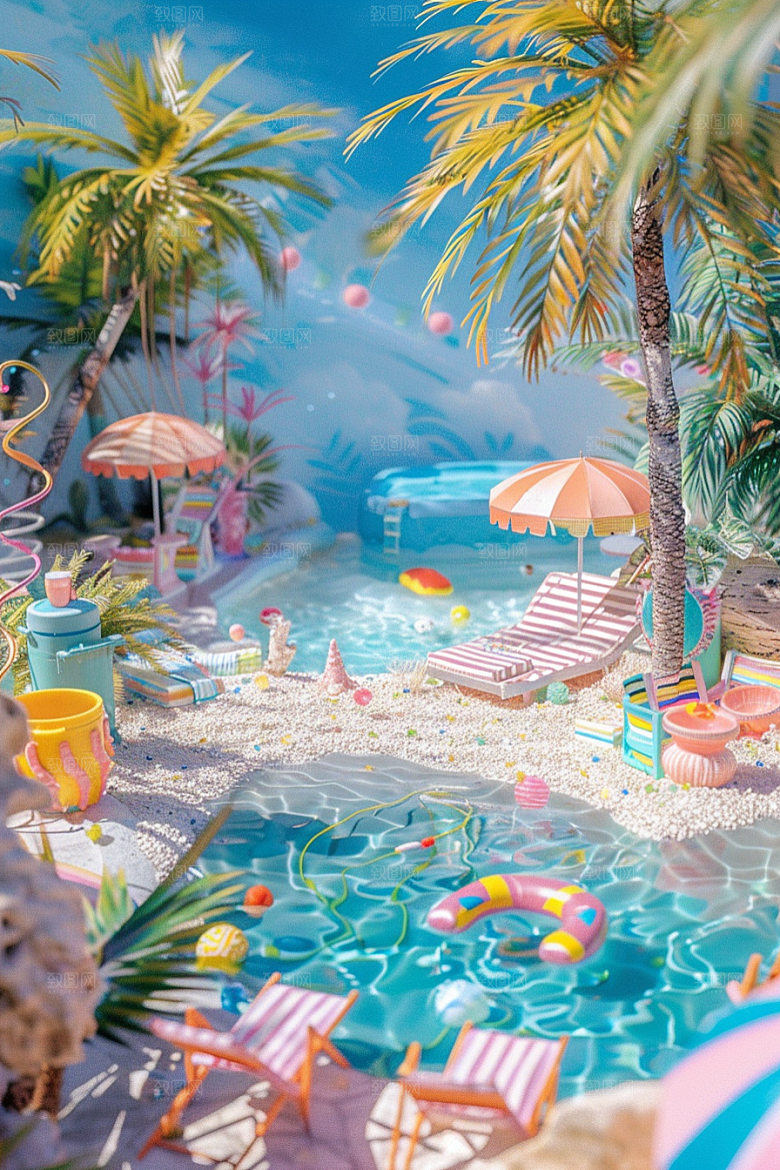 C4D海滩度假立体模型