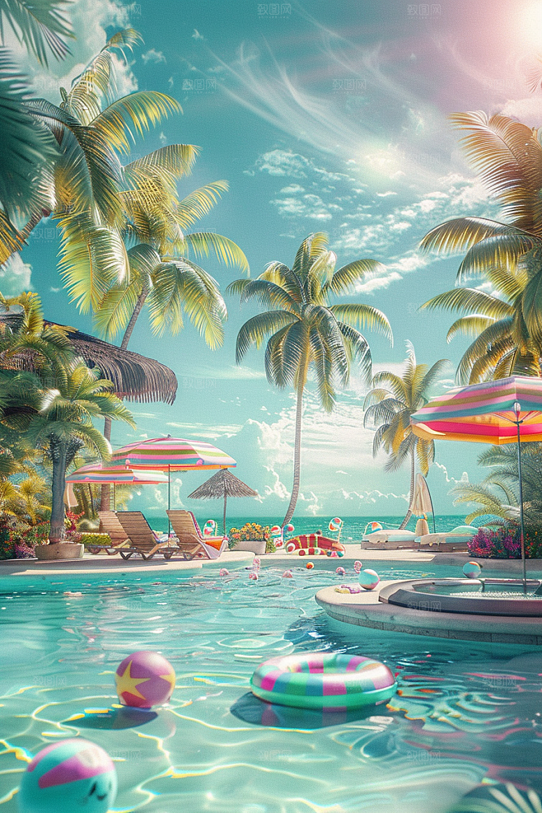C4D海滩立体琉璃大海模型