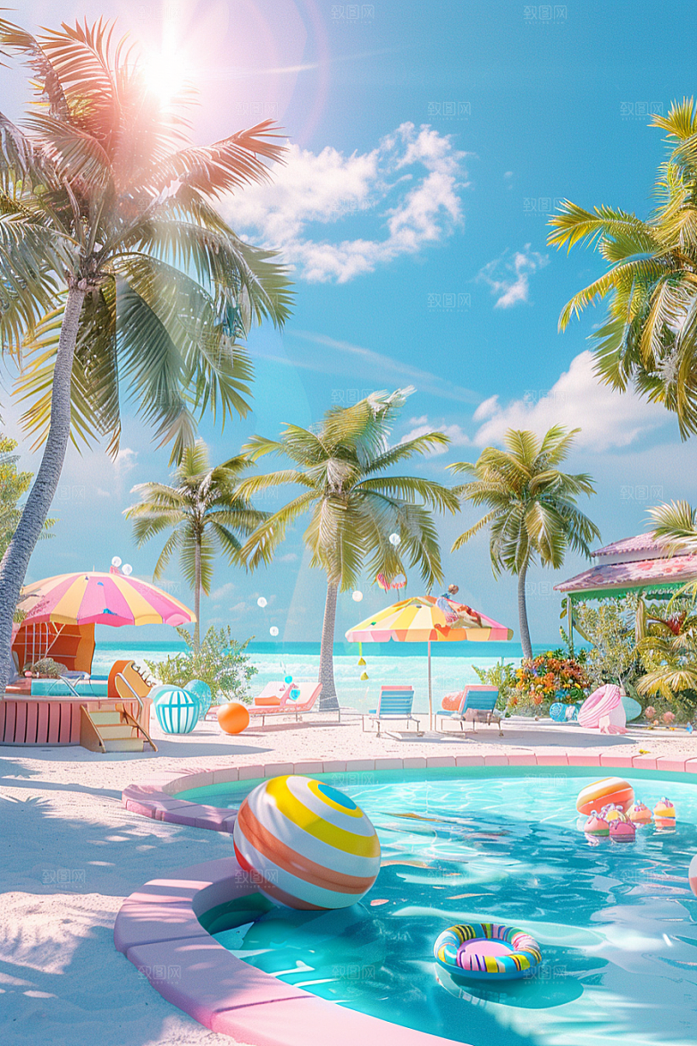 C4D海滩大海度假模型