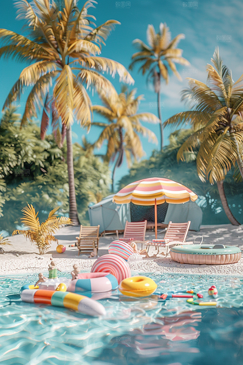 C4D海滩大海自然模型
