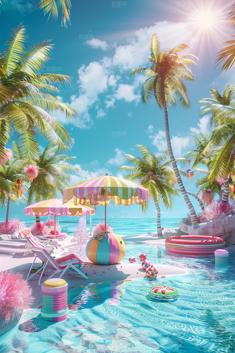 C4D海滩度假风光模型