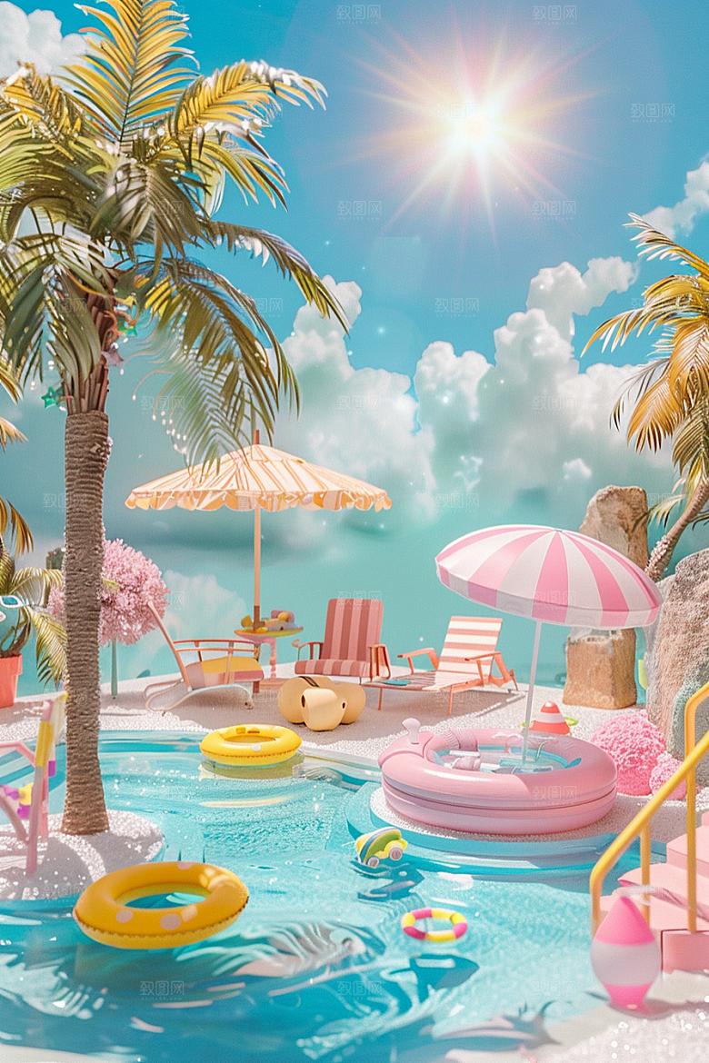 C4D海滩夏日风光模型