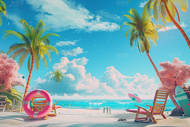 C4D海滩度假高清模型