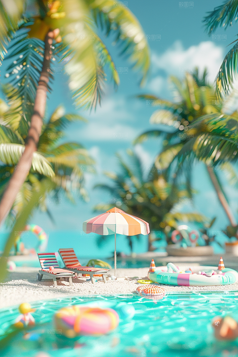 C4D海滩高清度假模型