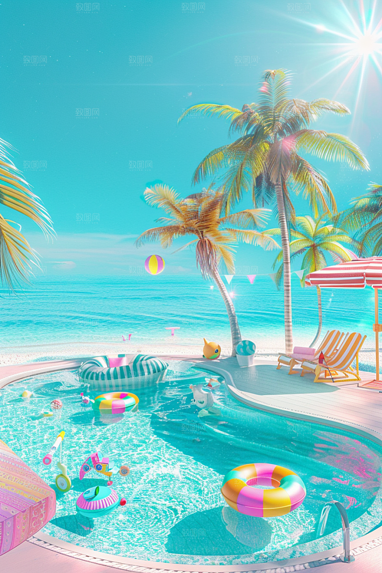 C4D海滩度假风光模型
