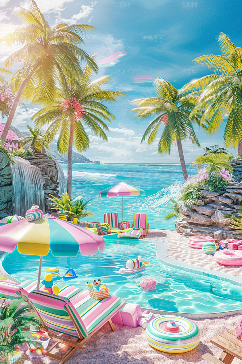C4D海滩大海夏日模型