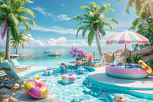 C4D海滩夏天海岛旅游模型