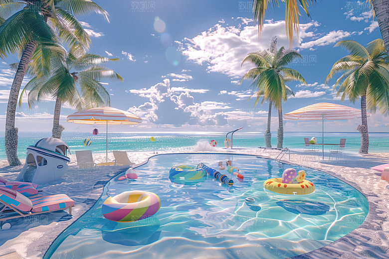 C4D海滩夏天风光模型