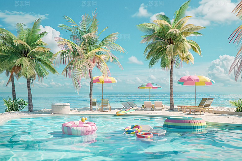 C4D海滩高清3D模型