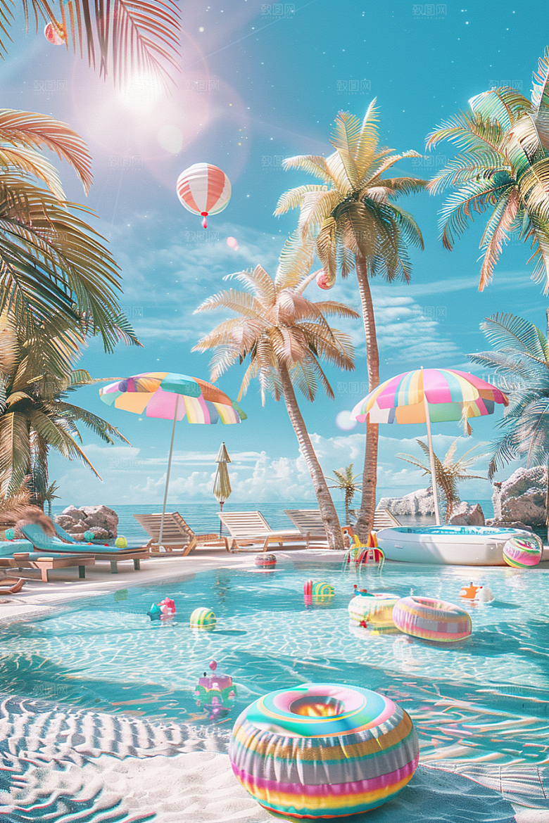 C4D海滩度假高清模型