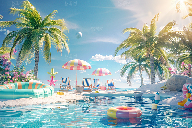 C4D海滩立体度假模型