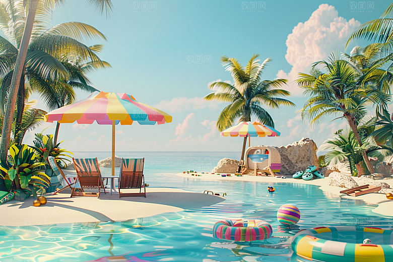 C4D海滩高清自然模型