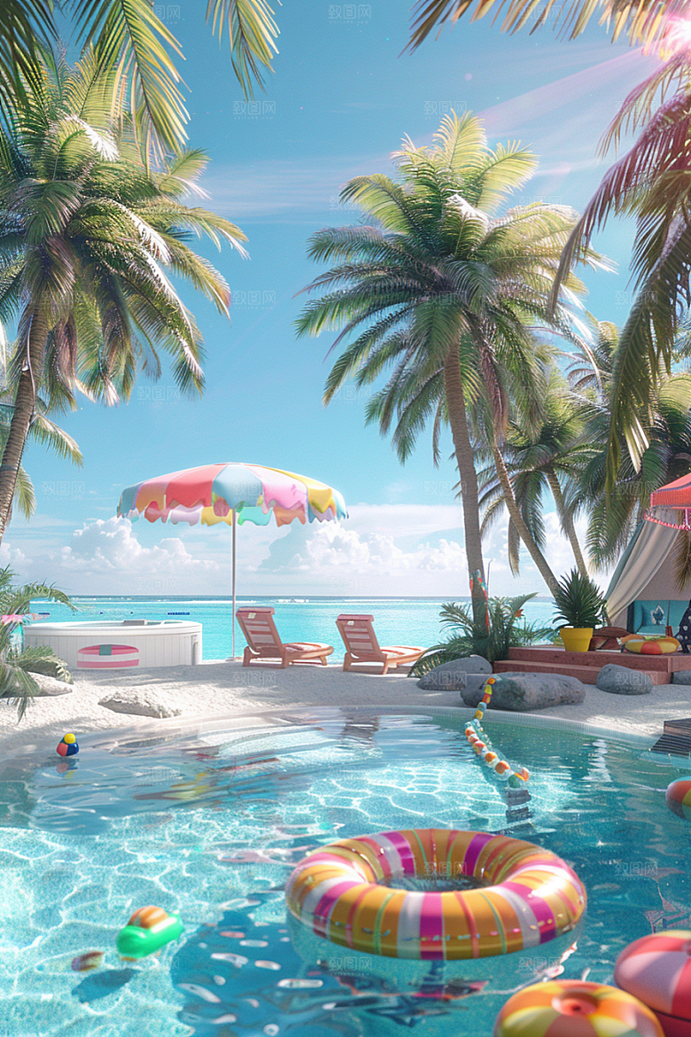 C4D海滩沙滩夏日模型