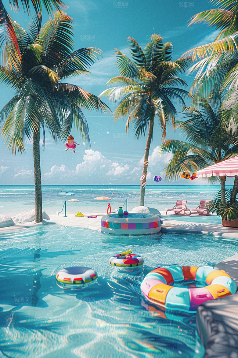 C4D海滩风光自然模型