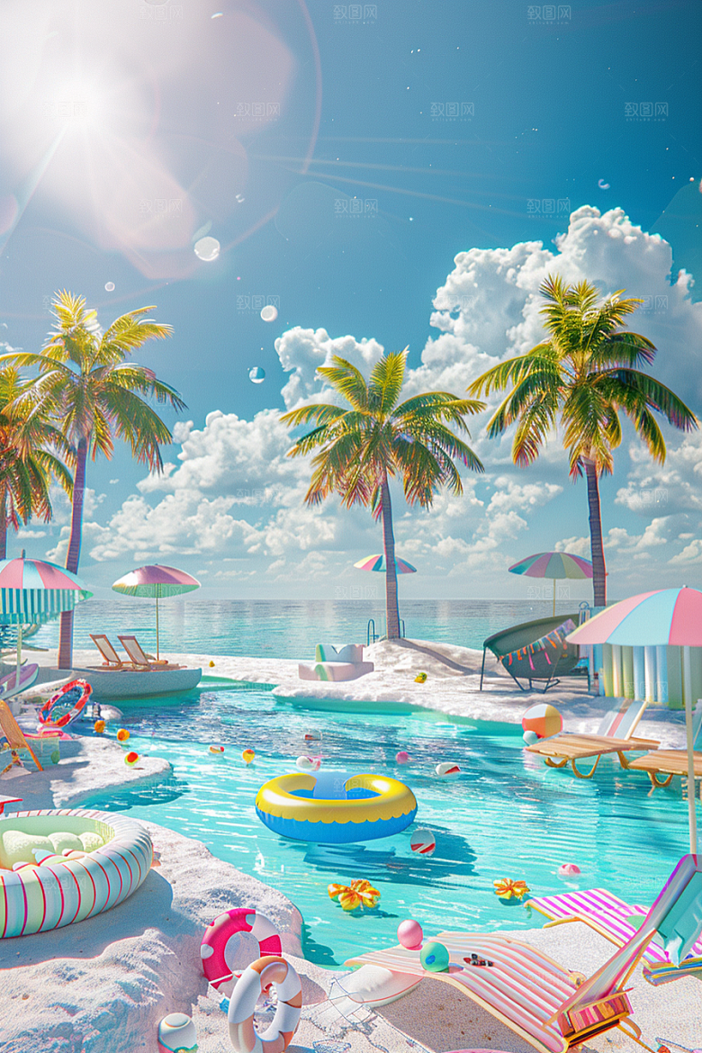 C4D海滩风光自然模型