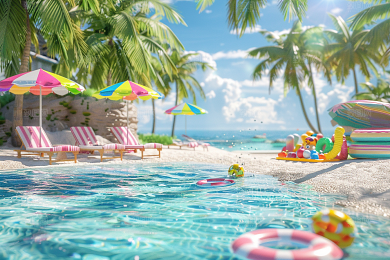 C4D海滩3D度假模型