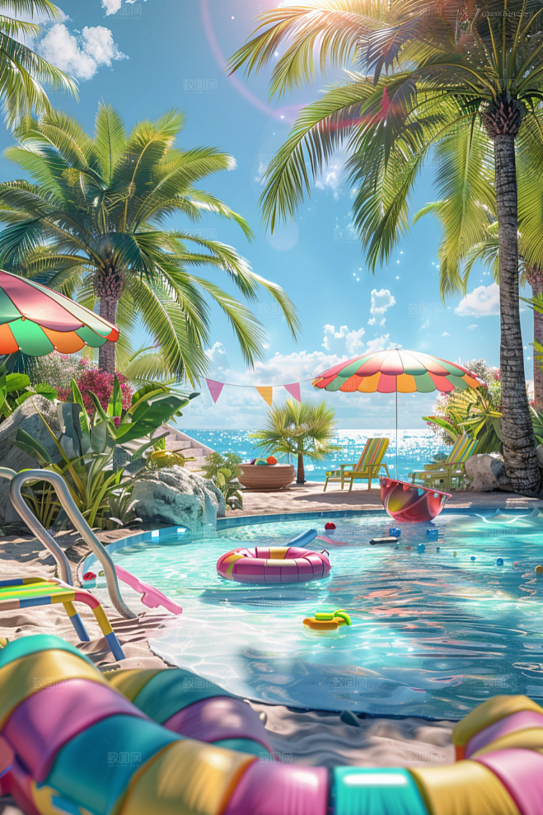 C4D海滩3D高清模型