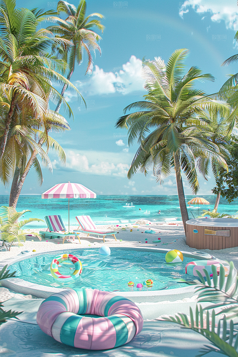 C4D海滩沙滩大海模型