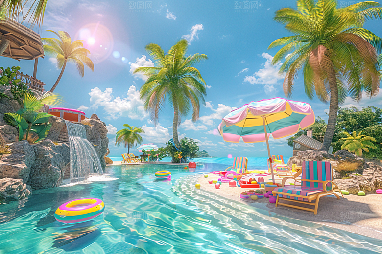 C4D海滩琉璃大海大海模型