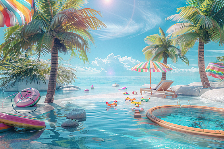 C4D海滩大海立体模型