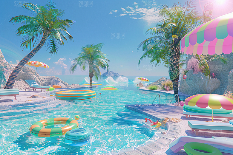 C4D海滩3D高清模型