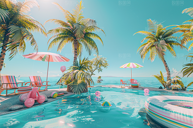 C4D海滩高清度假模型
