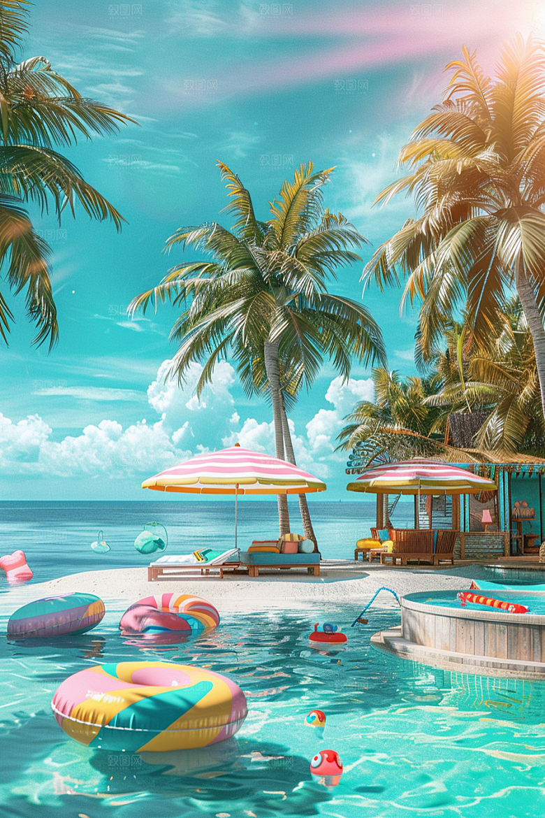C4D海滩大海立体模型