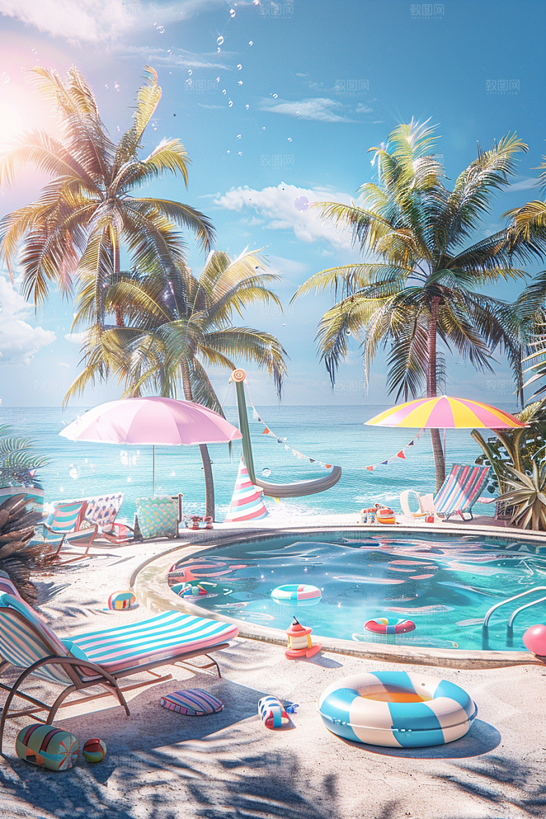 C4D海滩立体琉璃大海模型