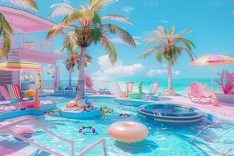 C4D海滩大海夏天模型