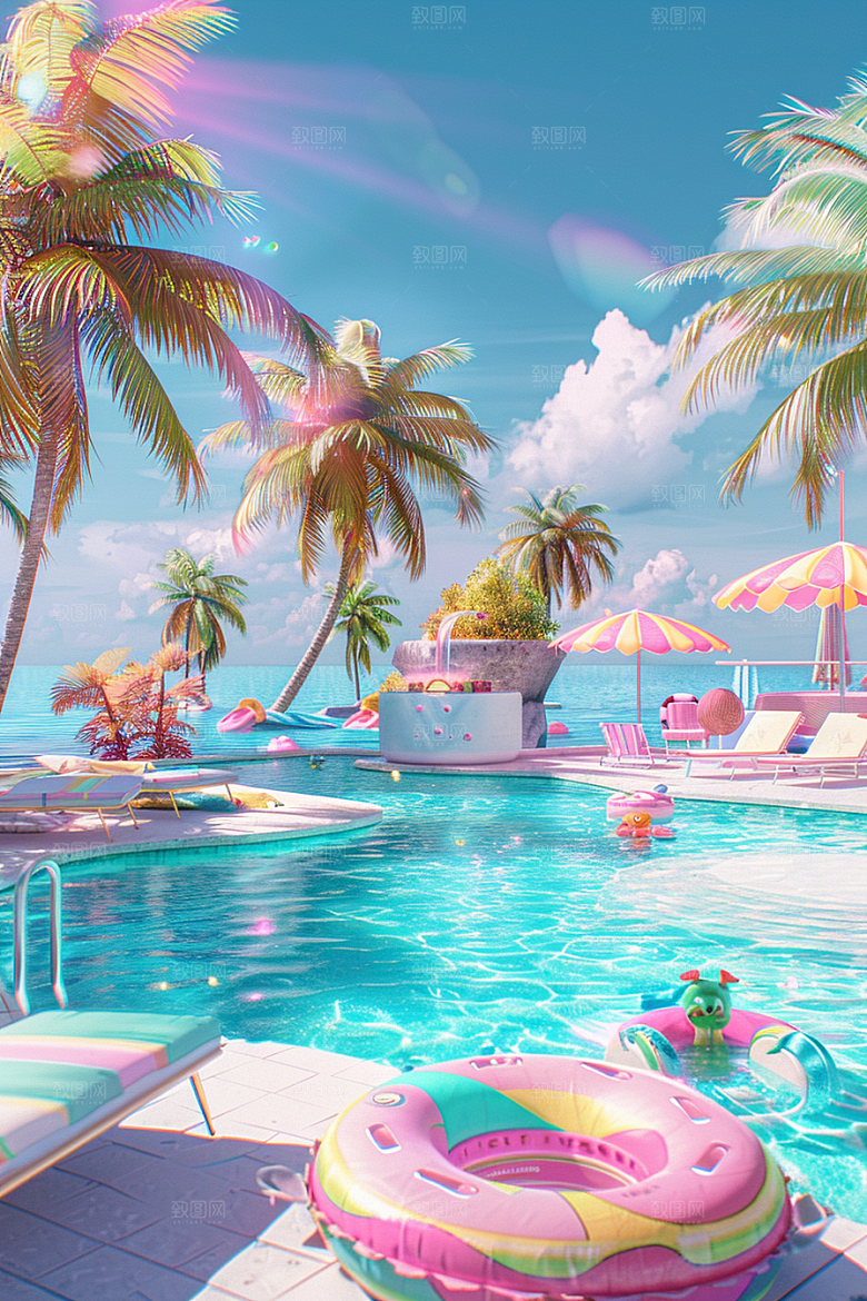 C4D海滩立体3D模型
