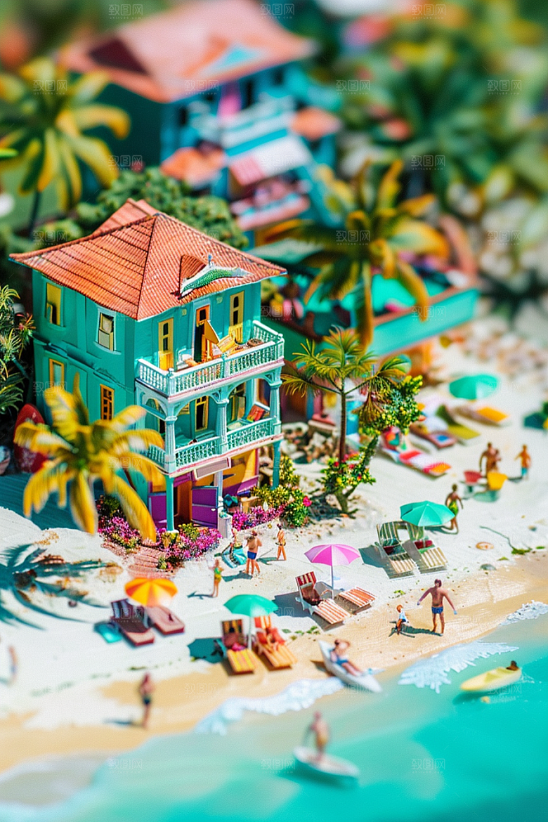 C4D海滩度假夏天模型