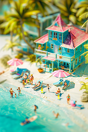 C4D海滩夏日海岛旅游模型